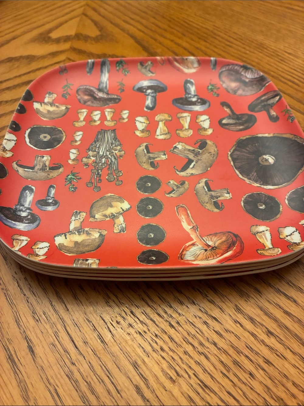 Terrain Anthropologie Mushroom Melamine 8" Square Plates Set of 4 Cottagecore⁠